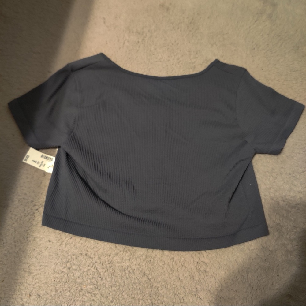 Aeropostale Seriously Soft Seamless Snap Henley Dark Gray Crop Top - Picture 6 of 6